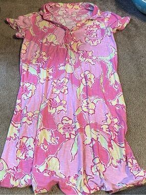 Lilly Pulitzer Pink & Yellow Floral Collared Short Sleeve Dress